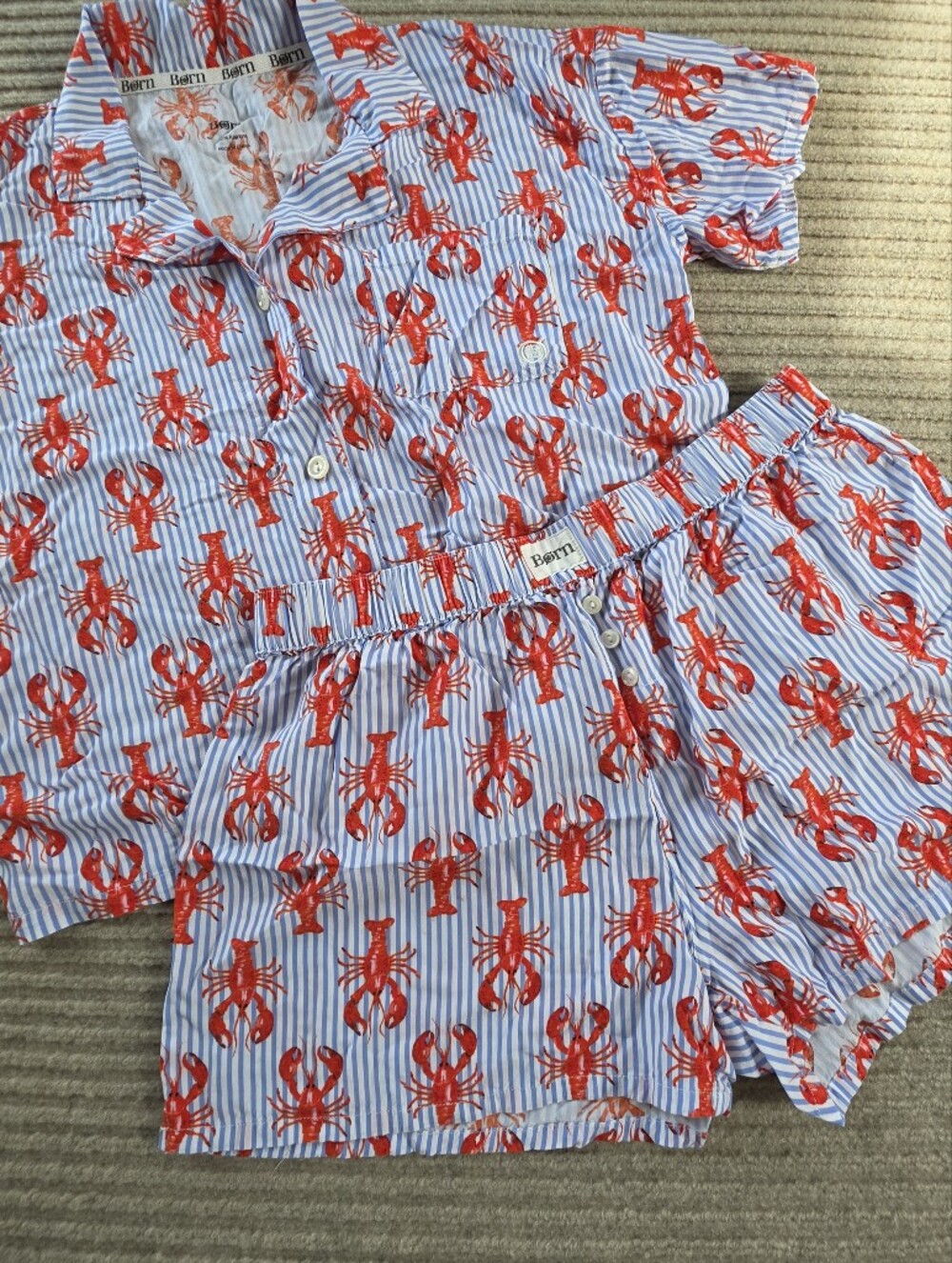Born Lobster Print Pajama Set Womens Medium Shorts Coastal Nautical
